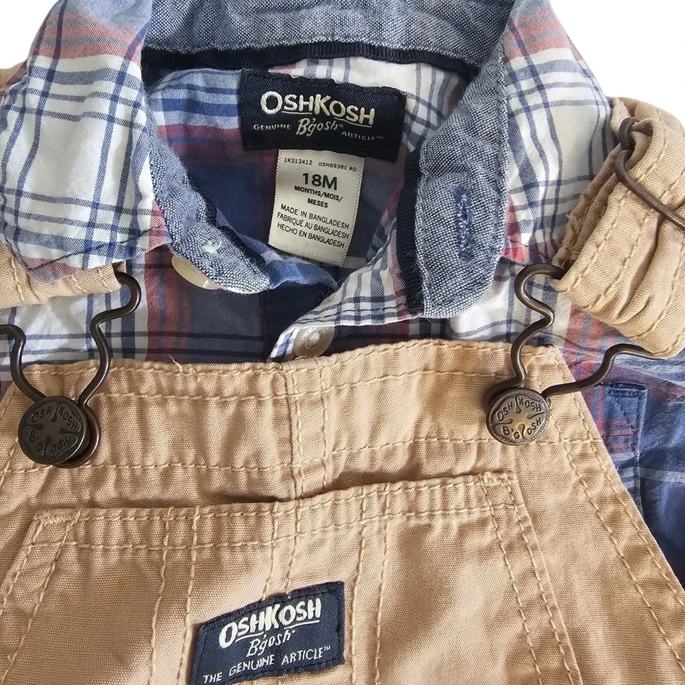 Oshkosh B'gosh Vestbak 2‎ Piece Set 18 mo Denim Bib Overalls Romper Roll Cuff